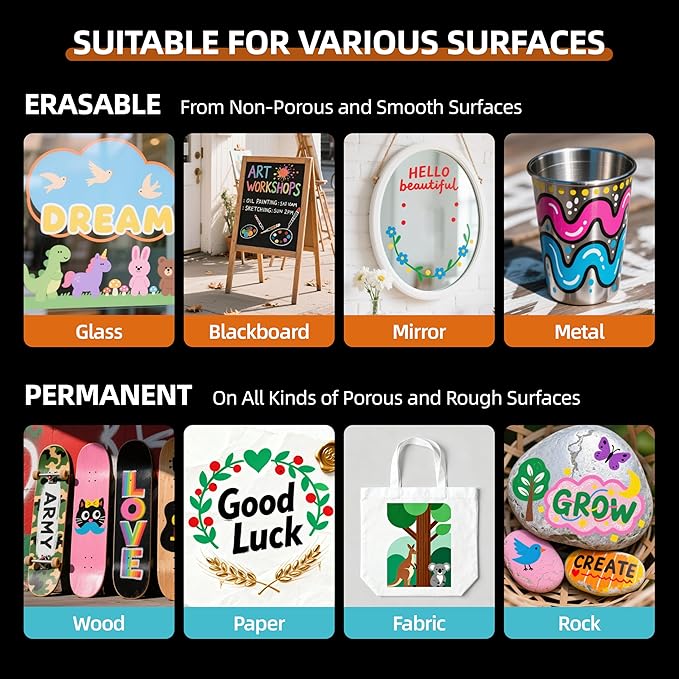 WUO 12 Colors Liquid Chalk Markers, 10mm Jumbo 3-in-1 Nib Window Chalk Markers, Washable Chalkboard Markers for Glass, Windows, Blackboards, Mirrors, Bistro Signage, and DIY Art Crafts