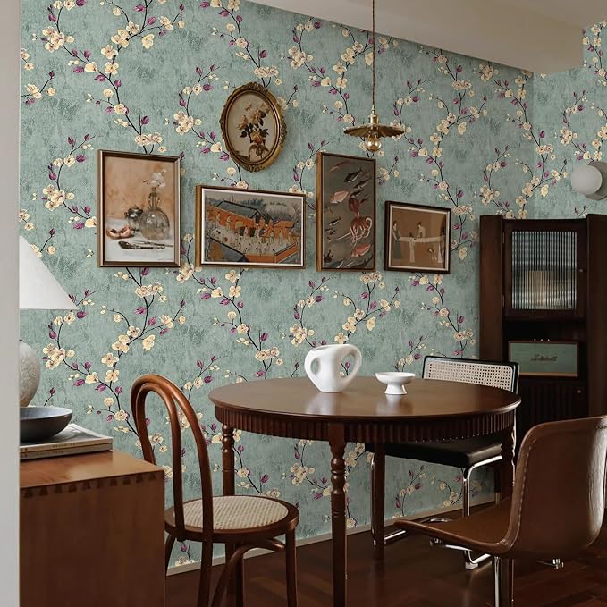 Floral Peel and Stick Wallpaper Flower Tree Contact Paper A Set of 17.5"x480" Self Adhesive Removable Modern Sage Green Wall Paper Decorative Wall Covering Countertop Vinyl Film Roll