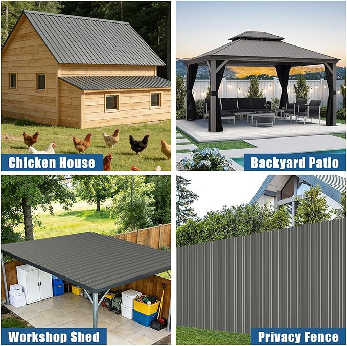 20 PCS 160 sq.ft Metal Roofing Panels, 61.02 * 18.9in Corrugated Galvanized Roof Panels, Waterproof Siding Panels with 200 Pcs Screws for Garages, Sheds, Stables and Mobile Homes
