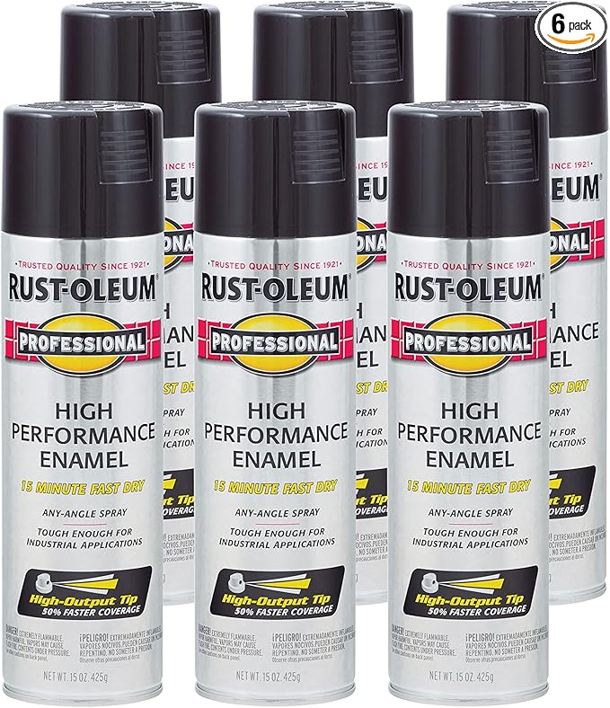 Rust-Oleum 7579838-6PK Professional High Performance Enamel Spray Paint, 15 oz, Gloss Black, 6 Pack