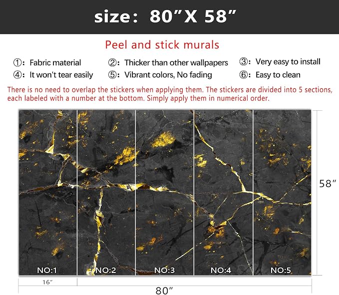 YIHWM-Peel and Stick Black and Gold Marbled Wallpaper Abstraction Art Mural | Tear-resistant,with a substantial feel;Will not be damaged during repositioning.Bathroom,Bedroom wallpaper.S-80"x58"