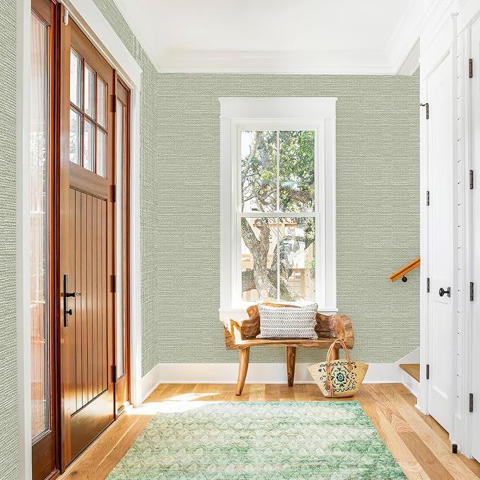 Simon&Siff Textured Grasscloth Peel and Stick Wallpaper 17.7"x1200" Neutral Faux Grassweave Wallpaper Waterproof Self Adhesive Removable Wallpaper Mural for Home Decor Bedroom Kitchen Cabinet