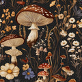 BOKEBEVE Mushoroom Wallpaper Peel and Stick Boho Black Brown 17.5 x 787In | Super Long Removable Renter Friendly Vintage Floral Wall Paper for Bedroom Bathroom Cabinet Drawer Feature Accent Wall