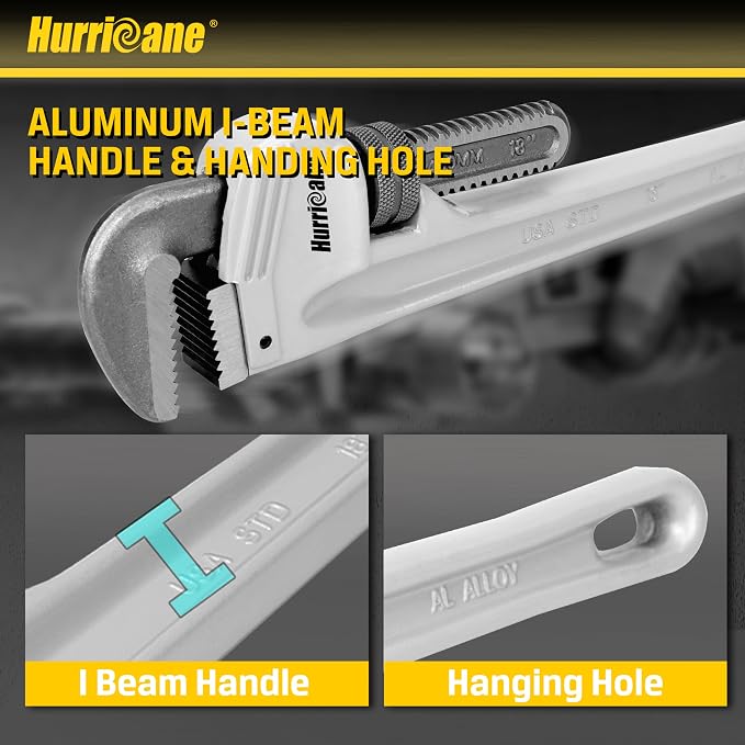 HURRICANE 3-Piece Aluminum Pipe Wrench Set (10", 14", 18"). Lightweight & Reliable Plumbing Wrench Kit for Home Maintenance and DIY Projects