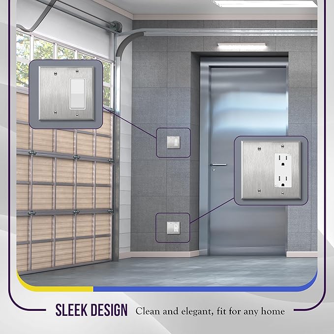 ENERLITES Combination Blank Device or Decorator Switch Metal Wall Plate, Corrosive Resistant, Size 2-Gang 4.50" x 4.57", 770131, 430 Stainless Steel, UL Listed, Silver