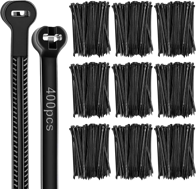 Blulu 400 Pcs 15 Inch Cable Zip Ties with Metal Tooth Stainless Steel Locking Device, Black Cable Tie, 100 Lbs Tensile Strength, UV Resistant Wire Wraps Multi Purpose for Industrial Indoor Outdoor Use