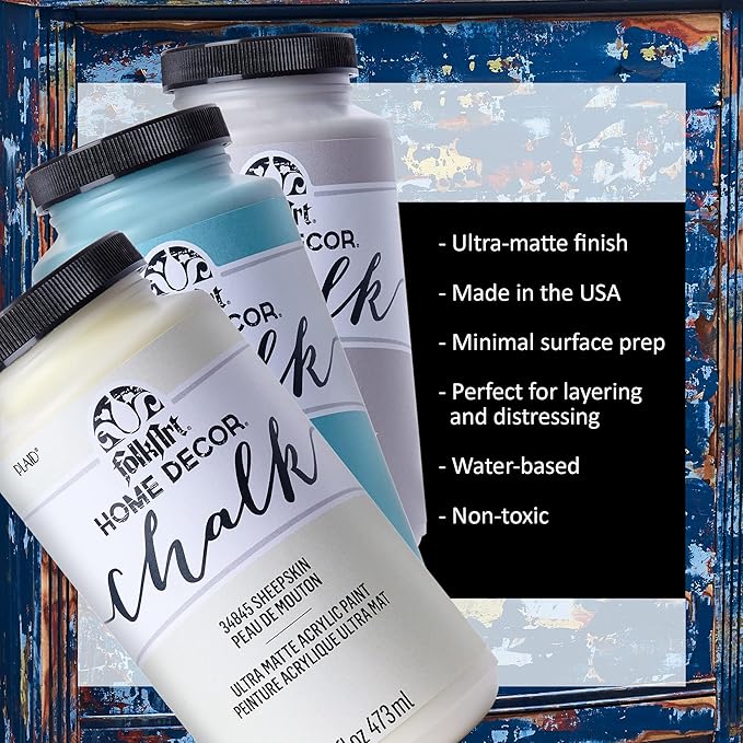 FolkArt Home Decor Chalk Furniture & Craft Paint in Assorted Colors, 16 ounce, White Adirondack,34846