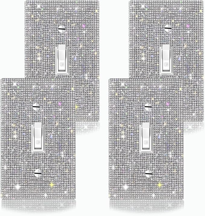 Shiny Silver Rhinestone Wall Plates - 4 Pack - Light Switch Decorative Cover
