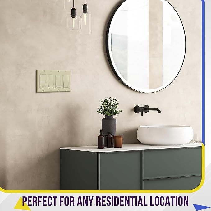 ENERLITES Decorator Light Switch or Receptacle Outlet Wall Plate, Gloss Finish, Size 4-Gang 4.50" x 8.19", Unbreakable Polycarbonate Thermoplastic, UL Listed, 8834-I, Ivory