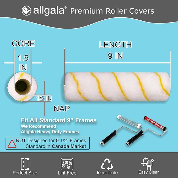 Allgala Paint Roller Covers, 24 Pack 9 Inch Shedless Lint Free Painter Roller Covers 1/2 in Roller Naps for Paint Roller Kit
