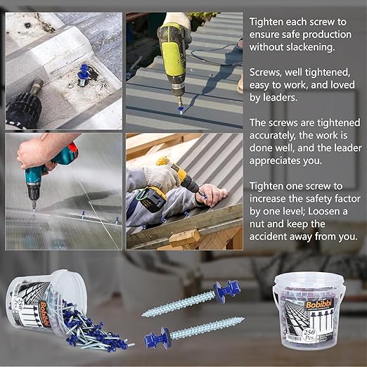 Metal Roofing Screws 10 x 2 inch, Blue Hex Head Sheet Metal Roof Screw with EPDM Washer for Corrugated Roofing (250Pcs)