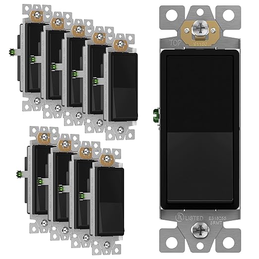 ENERLITES Matte Black Light Switch, Decorator Paddle Rocker Wall Switch, Single Pole, 3 Wire, Grounding Screw, Residential Grade, 15A 120V/277V, UL Listed, 91150-MBK10P (10 Pack)