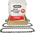 Oregon Chainsaw Chain for 14" Bar, 3/8" LP, .050" Gauge, 52 Drive Links | 3-pack low-kickback replacement saw chain, fits Earthwise, Echo, Greenworks, Homelite, Ryobi and more