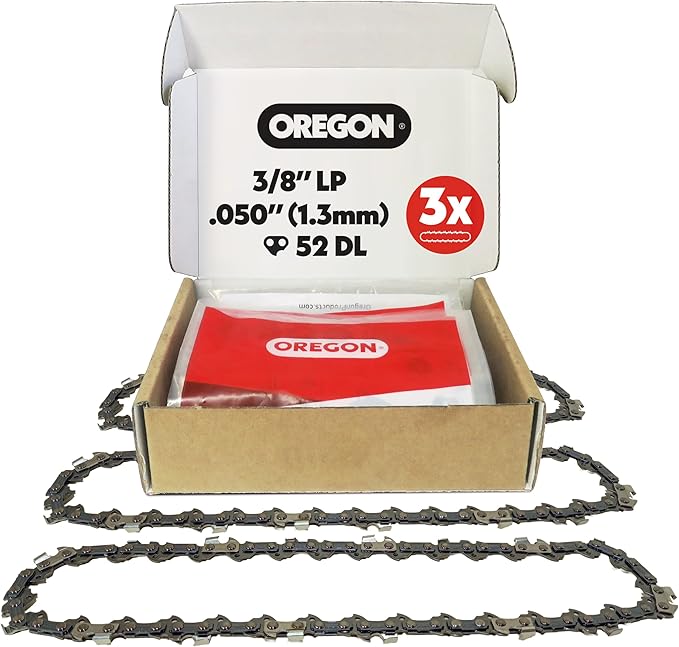 Oregon Chainsaw Chain for 14" Bar, 3/8" LP, .050" Gauge, 52 Drive Links | 3-pack low-kickback replacement saw chain, fits Earthwise, Echo, Greenworks, Homelite, Ryobi and more