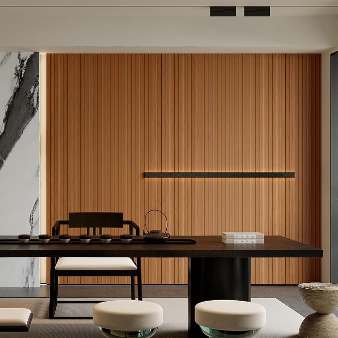 YU LI 3DH Peel and Stick PVC Slat Wall Panel 236"x15.75" Self-Adhesive Thick Faux Walnut Wood Grain Wallpaper Panel 3D Soundproof Wall Panels for Walls & Ceilings