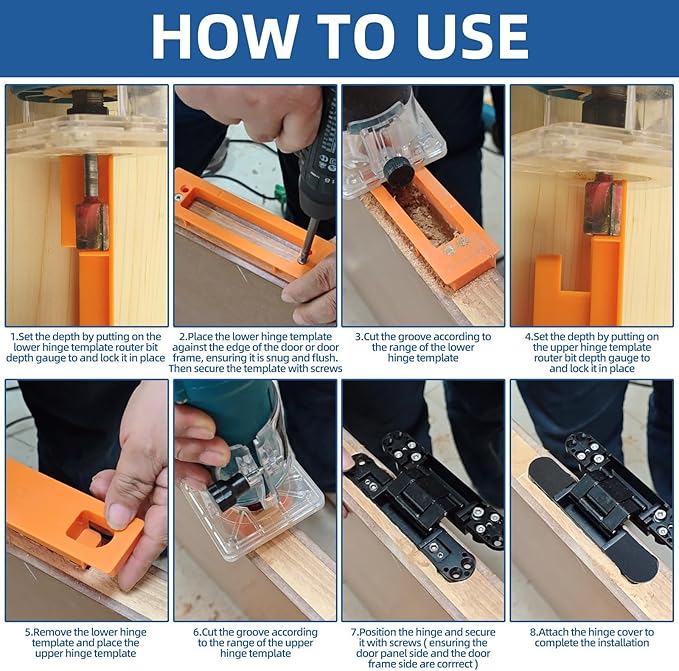 TamBee Hidden Hinge Template Invisible Hinge Router Guide Template for TamBee Hidden Door Hinge Installation Kit, Lightweight & Reusable Design（7 inch）