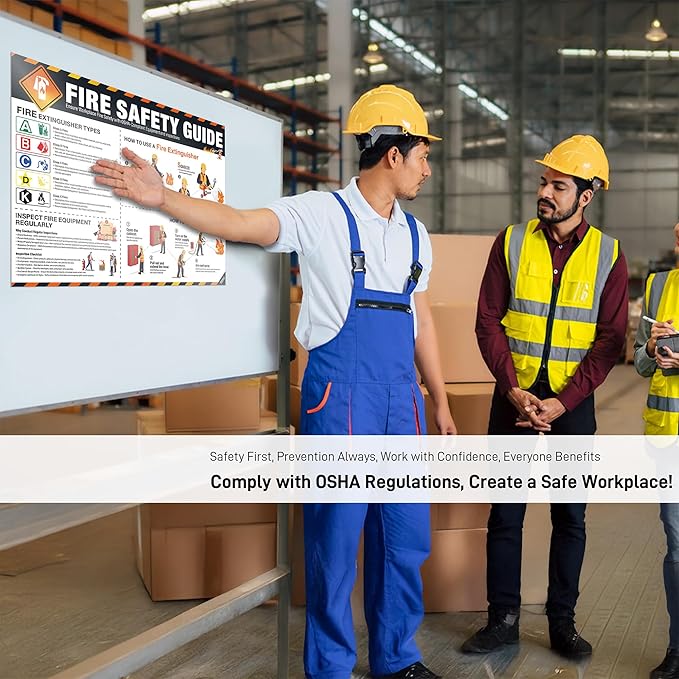 Fire Safety Poster – OSHA Compliance Fire Extinguisher & Hydrant Use Guide, Fire Types Chart, Emergency Instructions, Workplace Safety Sign, Laminated, Large 18 x 24 Wall Chart
