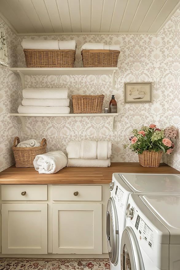 YXTII 590.5" × 17.3" Pink Peel and Stick Wallpaper, Floral Wallpaper for Bedroom Bathroom Self Adhesive Removable
