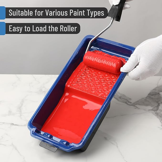 Bates- 4 Inch Paint Tray Set, 12 pcs, Black & Blue, 1x 4 Inch Paint Roller Tray, 10x Disposable Plastic Liners & 1x Roller Frame