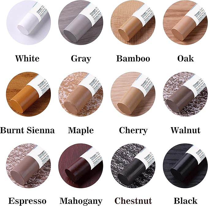 Oriflame Wood Furniture Filler Sticks: 12-Color Wood Repair Wax Crayons with Scraper for Scratches/Cracks/Holes/Stains in Floors/Table/Cabinets/Desks/Bedposts(Hardwood/Laminate)