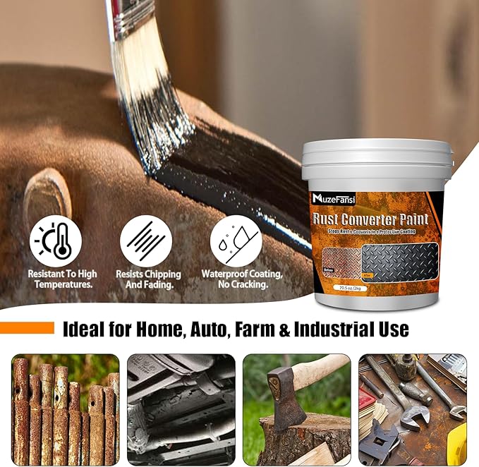 2-in-1 Rust Converter & Metal Primer, 70.5 oz Rust Converter Paint, Rust Treatment for Metal, Black Rust Inhibitor Paint, Corrosion Inhibitor for Automotive, Marine, Tools, Heat Resistant, Metal