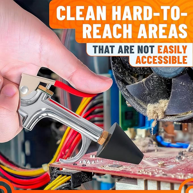 Air Nozzle Blow Gun for Compressor - Stainless Steel Air Gun Blower with Pressure Adjustment, Rust-Resistant Brass Thread, Rubber Tip, Thumb Switch Lever - Compact HVAC Tools for Cleaning Tight Spaces