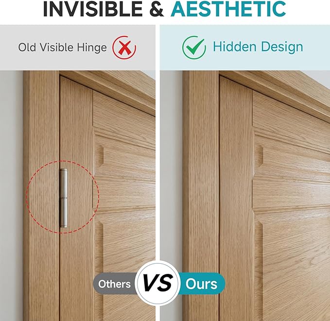 6" Hidden Door Hinges, Invisible Concealed Hinges, 180° Swing Adjustable Butt Hinge, Silent Operation, Ideal for Secret Rooms, Bookcase Doors & More (Black, 2 Pack)