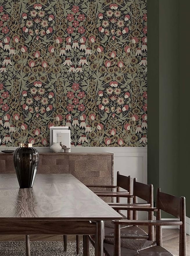 NextWall Tulip Garden Floral Peel and Stick Wallpaper (Ebony & Red Clay)