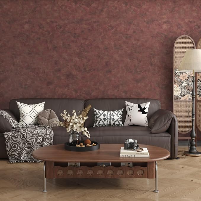JSEVEM 16"×197" Red Rusty Concrete Wallpaper Peel and Stick Luxury Metallic Industrial Cement Contact Paper Waterproof 3D Textured Adhesive Vinyl Wrap for Countertops Bedroom Living Room Office Walls