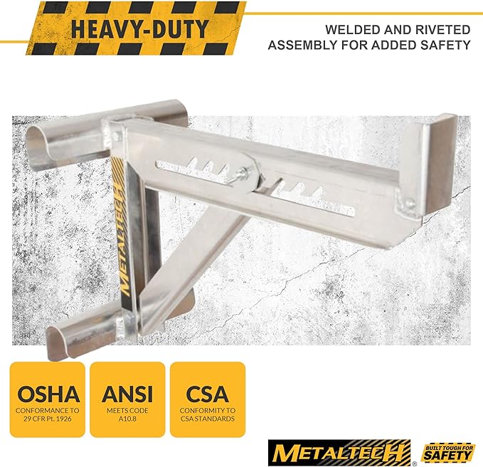 Metaltech 1 Unit 2-Rung Ladder Jack E-LJ20, Aluminum Jack for Scaffolding Extensions and Work Platforms, Scaffold, Masonry, Painting, Roofing Tool for Job Site and Home Improvement