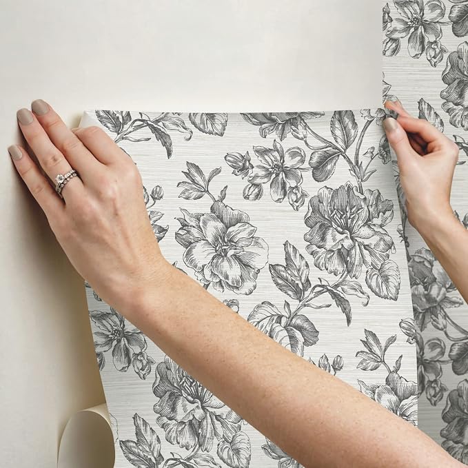 RoomMates Tamara Day RMK12519RL Gray Flower Girl Peel and Stick Wallpaper, Charcoal