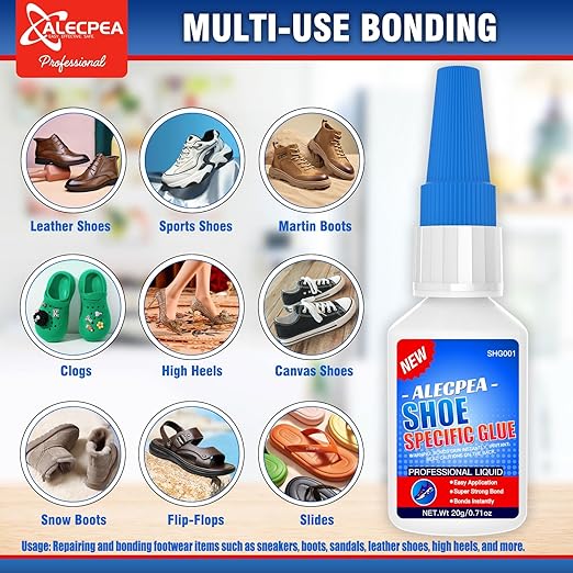 ALECPEA 20g Shoe Glue - Flexible Instant Adhesive for Sole Repair & Restoration - Waterproof Heavy Duty Sneaker Glue for Boots, Heels, Hiking Shoes, Leather & Rubber - Sets in 15 Seconds