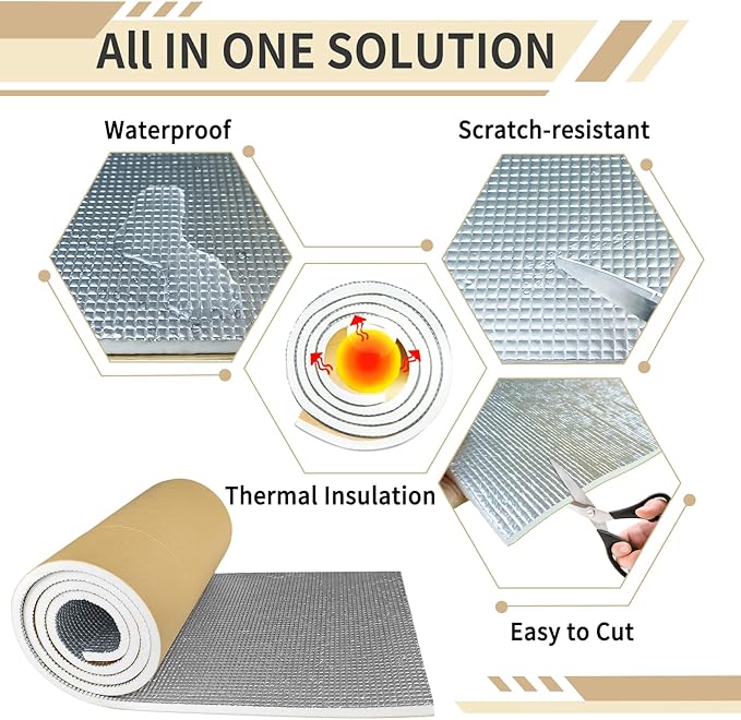 TroyStudio Sound Proof PEF Closed Cell Foam with Aluminum Foil, Self-Adhesive 13" x 78" Heat Shield White Foam Sheet - Waterproof Noise Vibration Thermal Insulation Roll for Home, HVAC and Car
