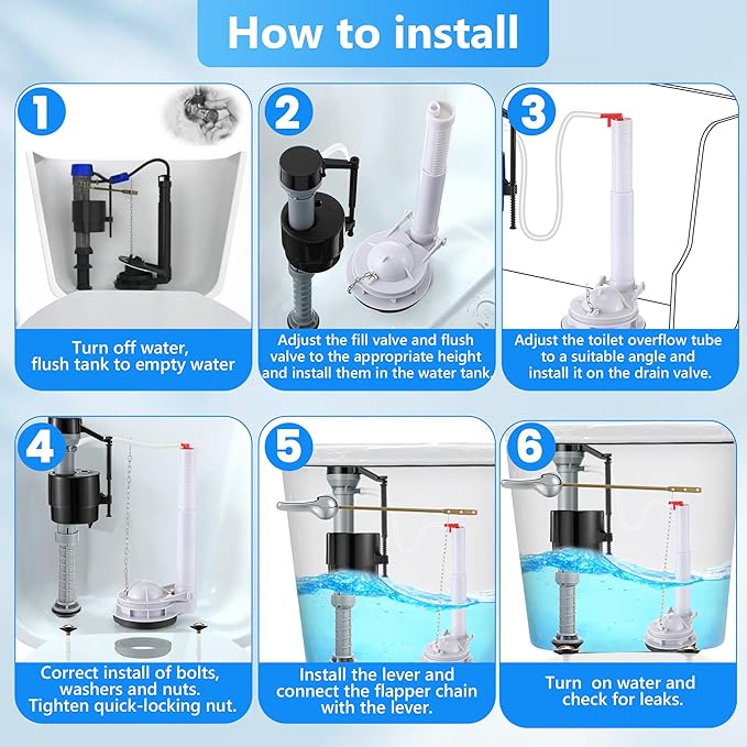 Saillong 3 Inch Toilet Flusher Replacement Kit, Include 3 Inch Adjustable Flush Valve with Flapper, Fill Valve, Front Flush Handle, Rubber Gasket, Bolts, Complete Toilet Parts Inside Tank Kit (2 Pack)