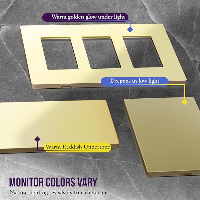 ENERLITES Screwless Blank Wall Plate, Child Safe Blank Device Outlet Cover, Standard Size, 1-Gang 4.68" x 2.93", Polycarbonate Thermoplastic, UL Listed, SI8801-GD-5PCS, Glossy, Gold, 5 Pack