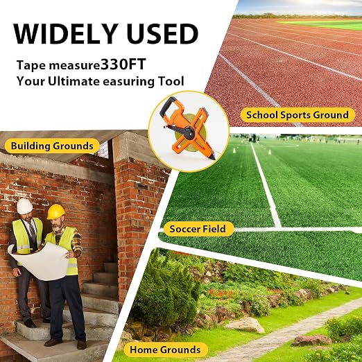 1 Pcs 328ft/100m Open Reel Steel Long Tape Measure, Heavy Duty 1/2" Nylon-Coated Blade with Dual Inch & Metric Scale, Tape Measure for Construction, Surveying, Concrete Work, Orange