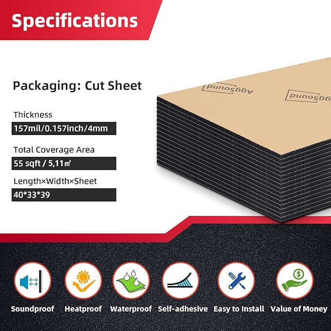 Sound Deadening Mat 157mil(4 mm) 55.41sqft - Car Sound Deadening Material Closed Cell Foam - Heat Insulation PE Foam Sound Deadener Material & Heat Barrier