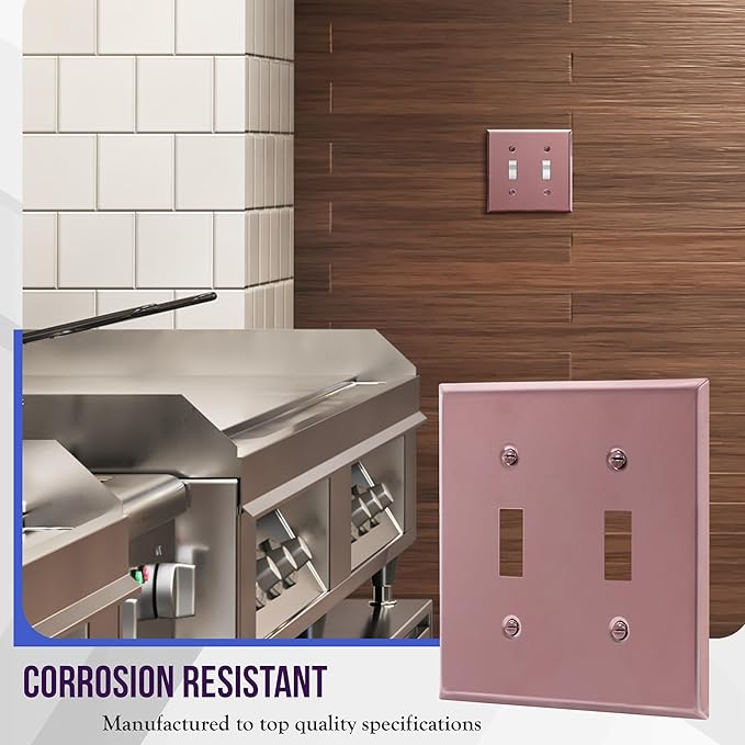 ENERLITES Toggle Light Switch Metal Wall Plate, Stainless Steel Switch Cover, Corrosion Resistant, Standrad Size 2-gang 4.50" x 4.57", Stainless Steel 201, 7712-PRG, Polished Rose Gold (Pack of 1)