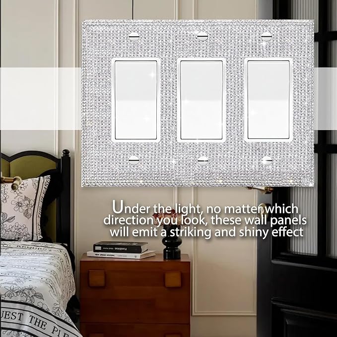 Silver Shiny Silver Rhinestones Wall Plates Light Switch Cover Plate Decorative 3 Gang Wall Plate Single Toggle For Outlet Covers Wall Plate