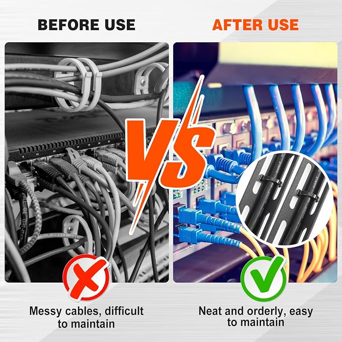 Zonon 4 Sets 1u 19 Inch Server Rack Cable Management Tie Bar Kit Includes 4 Pack 1u Tie Bars, 25 Zip Ties, 8 Cage Nuts & 8 Screws Work with Open Frame Enclosure Network Cabinet Mount Wire Management