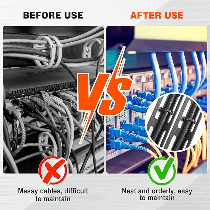 Zonon 8 Sets 1u 19 Inch Server Rack Cable Management Tie Bar Kit Includes 8 Pack 1u Tie Bars, 50 Zip Ties, 16 Cage Nuts & 16 Screws Work with Open Frame Enclosure Network Cabinet Mount Wire Management