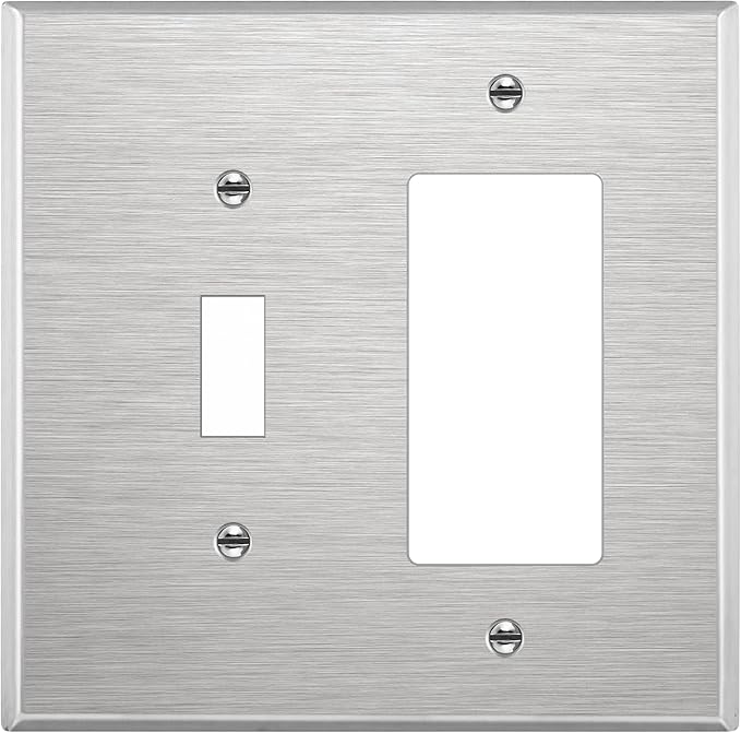 ENERLITES Combination Toggle Light Switch or Decorator Switch Metal Wall Plate, Corrosive Resistant, Mid-Size 2-Gang 4.88" x 4.92", 771131M, 430 Stainless Steel, UL Listed, Silver