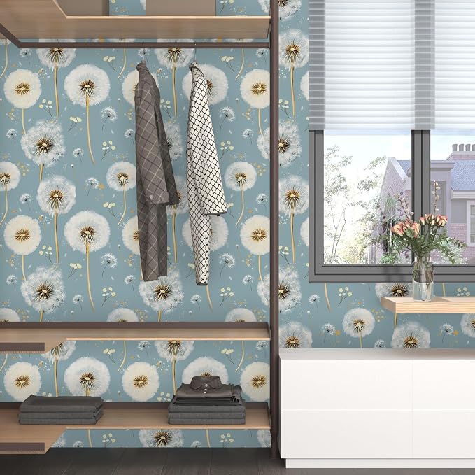 Light Navy Blue Flower Peel and Stick Contact Paper 17.5" × 118" | Self Adhesive/Removable/Waterproof/Thick Vinyl Contact Paper for Bathroom Bedroom Shelf Cabinet Drawer,Prepasted,Easy Peel