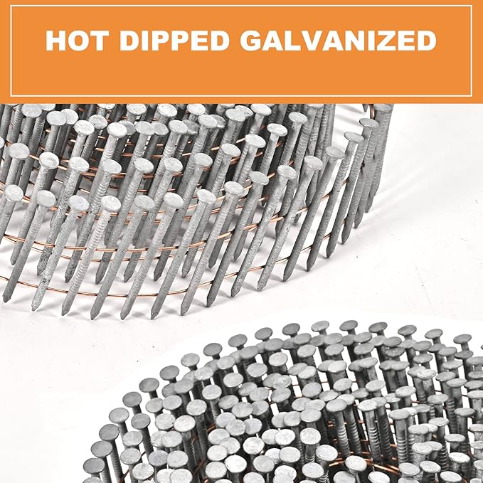 3600 Count Siding Nails, 15-Degree 1-1/4 Inch *.092 Wire Collated Coil Ring Shank Nails, Full Round Head Hot-Dipped Galvanized Siding Nailer Attachment Replacement Parts