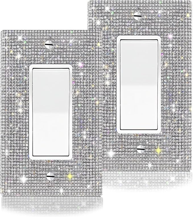2 PC Shiny Silver Rhinestones Switch Plates And Outlet Covers Wall Plates Light Switch Cover Plate Rhinestones Decorative Outlet Switch Cover Wall Plate Outlet Cover Electric Plate Covers