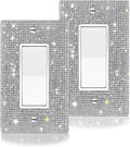 2 PC Shiny Silver Rhinestones Switch Plates And Outlet Covers Wall Plates Light Switch Cover Plate Rhinestones Decorative Outlet Switch Cover Wall Plate Outlet Cover Electric Plate Covers