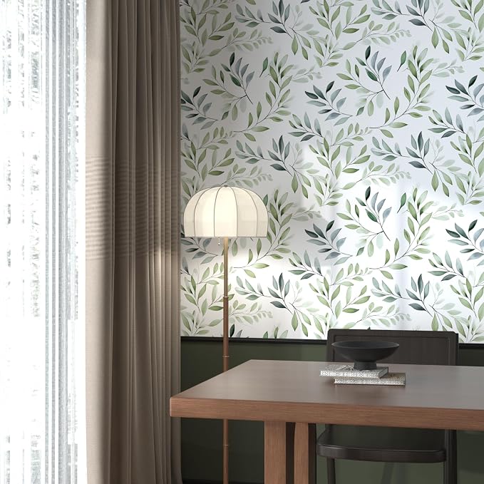 Danodoi Sage Green Vintage Leaf Peel and Stick Wallpaper 17.5" x 787" | Waterproof Vinyl Self Adhesive Removable Renter Friendly Floral Contact Paper