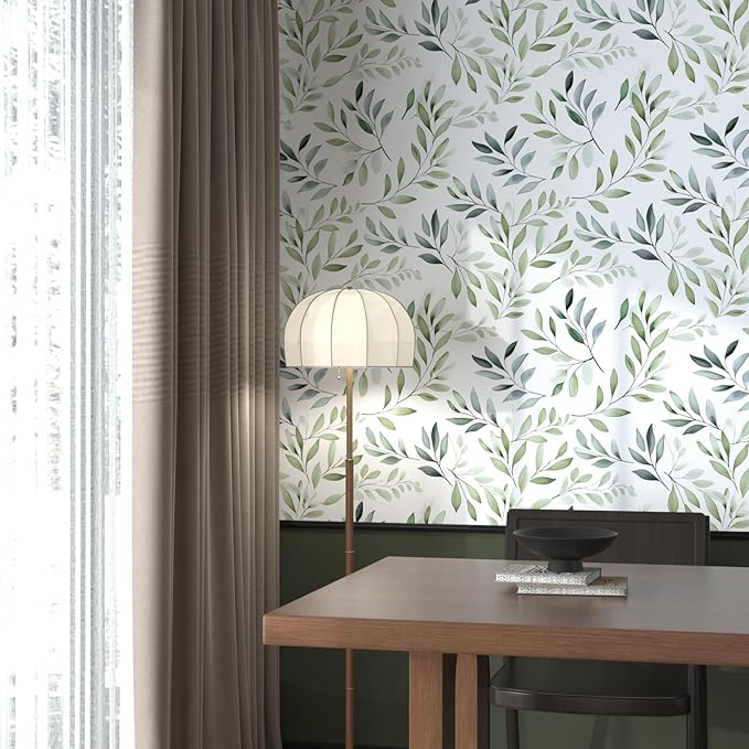 Danodoi Sage Green Vintage Leaf Peel and Stick Wallpaper 17.5" x 393" | Waterproof Vinyl Self Adhesive Removable Renter Friendly Floral Contact Paper