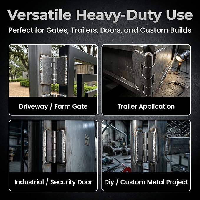 Heavy Duty Gate Hinges 4" x 4", 2 Pairs Weldable Hinges, 5/32" Thick Steel Butt Hinges for Metal Gates, Doors, Trailers & Tailgates, Uncoated Dark Grey