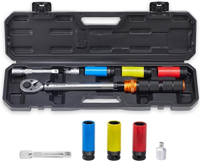 Auto Torque Lug Wrench Set, 1/2-Inch Drive, 10-170 ft-lb | Portable Tire Change Kit with Wheel Sockets, 6-Piece